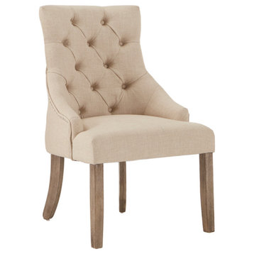 Petra Grey Finish Linen Curved Back Tufted Dining Chair, Set of 2, Beige