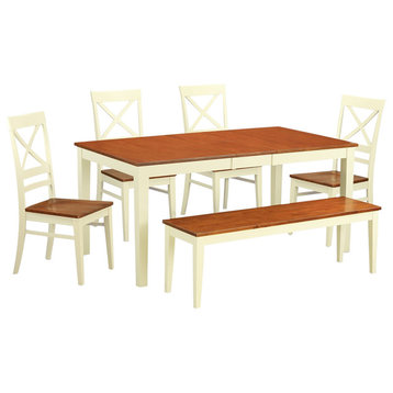 6-Piece Dinette Set, Table and 4 Dining Chairs Plus Bench, Buttermilk/Cherry
