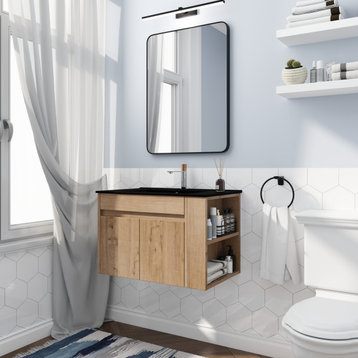 BNK 30x18 Bathroom Vanity With Adjustable Shelf, Black Top