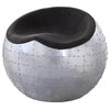 ACME Brancaster Leather Upholstered Ottoman in Antique Ebony and Aluminum