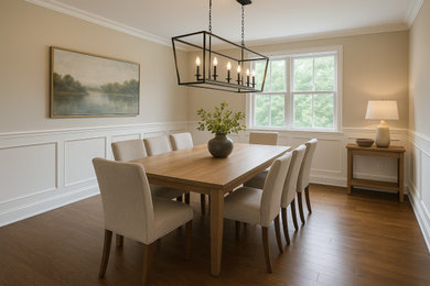 Farmhouse light wood floor and brown floor dining room photo in Atlanta