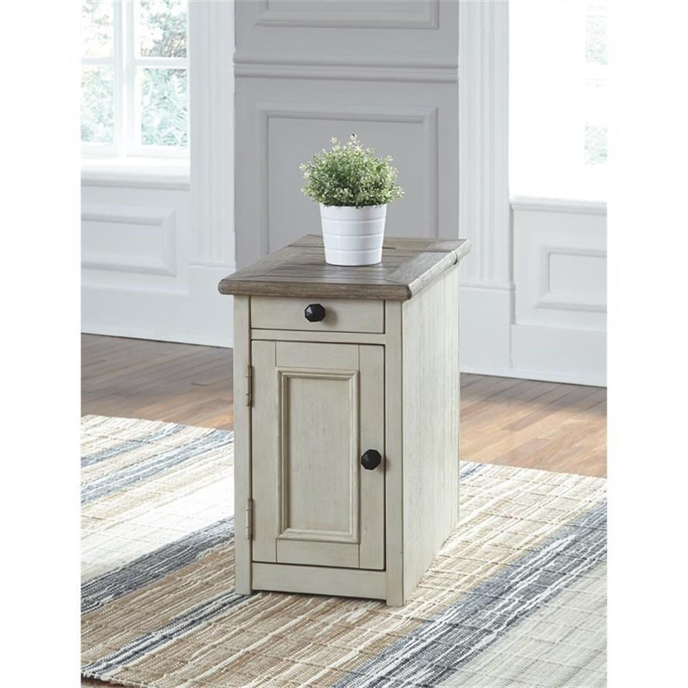 Bowery Hill Solid Wood 1-Drawer End Table with USP Port in Gray/Antique ...