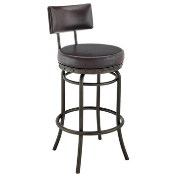 Rees Swivel Counter or Bar Stool in Mocha Finish and Brown Faux Leather