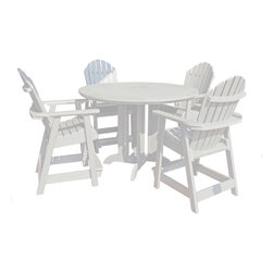 Highwood - Adirondack Hamilton 5pc Round Counter Height Outdoor Dining Set, White - Outdoor Pub And Bistro Sets