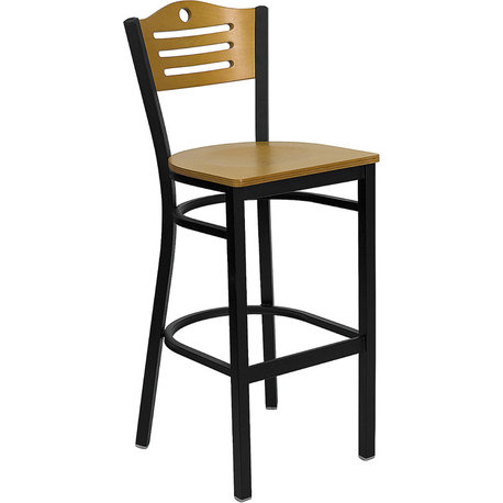 Flash Furniture Hercules Series Black Slat Back Metal Bar Stool