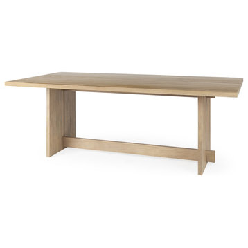 Aida Solid Wood Rectangular Dining Table, Light Brown