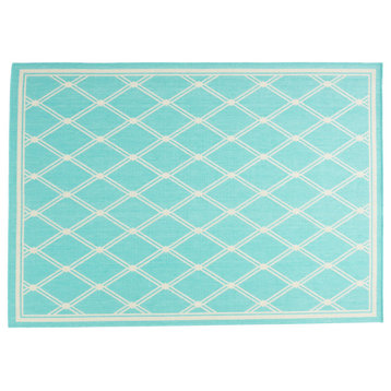 Westley Outdoor Area Rug, Teal and Ivory, 5'3"x7'