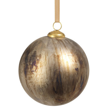 6" Rustic Metallic Glass Ball Ornaments, Set of 2, Silver
