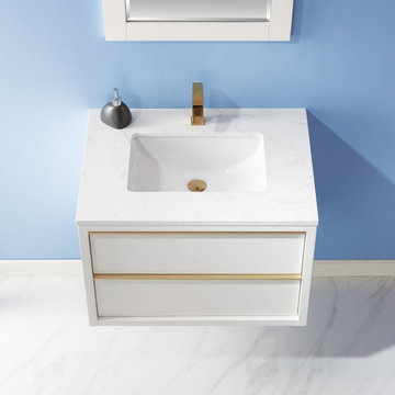 Morgan 30" Single Bathroom Vanity Set in White and Composite Carrara White Stone