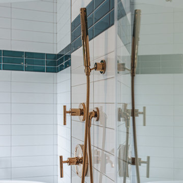 Bathroom remodeling in Arlington, VA with double vanity & corner bathtub