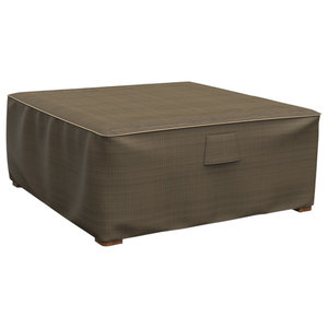 22 NeverWet Platinum Square Patio Table Cover/Ottoman Cover Black and Tan Weave Small