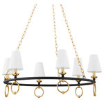 Mitzi - Haverford 6 Light Chandelier, Steel - Clean and classic, Haverford has traditional appeal, with crisp white linen shades, streamlined candlesticks, and equestrian-inspired ring details. The chandelier's finish mix of Texture Black and Aged Brass adds elegance over the dining table and the Aged Brass sconce brings a warmth to walls throughout the home. Part of our Ariel Okin x Mitzi Tastemakers collection.