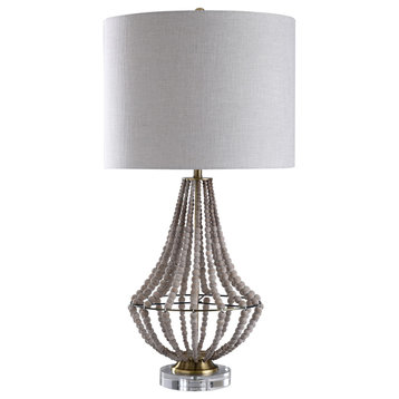 Aurora Table Lamp Natural Wood Bead Body with Metal Base