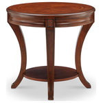Magnussen - Magnussen Winslet Oval End Table in Cherry - Simple elegance and grace are the defining elements of Winslet. Executed in rich Cherry and Walnut veneers and hardwood solids which are finished in a warm Cherry, this regency inspired collection features inwardly curved saber legs that graciously splay outward and support an added shelf for lower storage, atop convenient casters. Lovely veneer patterns subtly dance across the rounded tops which are finished with rounded bead edges and inset beaded aprons for detail galore.