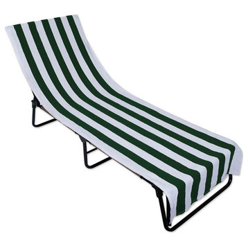 Hunter Green Stripe Lounge Chair Beach Towel With Top Fitted Pocket 26X82