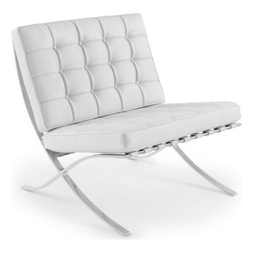 Barcelona Style Lounge Chair - Top Grain Premium Italian Leather - White