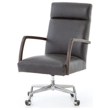 Bryson Black Leather Oak Office Desk Chair