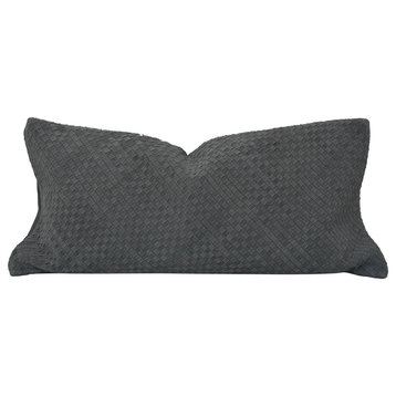 Woven Suede Lumbar Pillow, 14" x 30", Gray