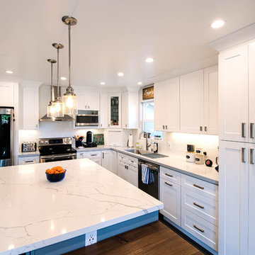 San Jose White Shaker Kitchen Remodel- semi custom cabinets, quartz counter tops