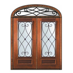 Pre-hung Transom Double Door 80 Mahogany Charleston 3/4 Lite - Front Doors