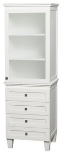 Acclaim Bathroom Linen Tower, White, Shelved Cabinet Storage, 4 Drawers