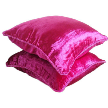 Pink Velvet 18"x18" Solid Color Decorative Pillow Covers, Fuchsia Love