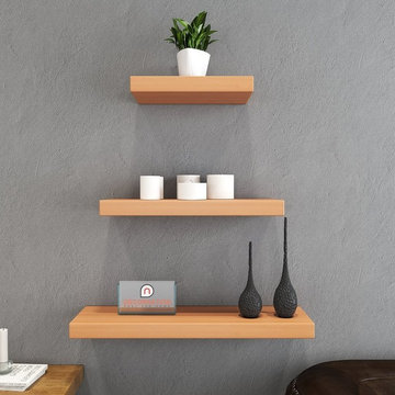 DecorNation Set Of 3 Wall Shelves (24X7IN 18X7IN 12X7IN) - Bavarian Beech