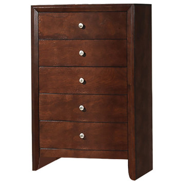 Cherry Wood Chest with 5 Drawers in Brown