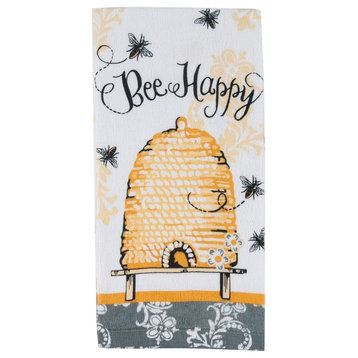 Bee Happy Yellow and Black 26 Inch Printed Kitchen Terry Towel