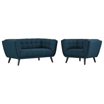 Bestow 2-Piece Upholstered Fabric Loveseat and Armchair Set, Blue