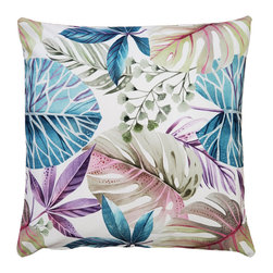 Pillow Decor - Thai Garden Blue Leaf Throw Pillow 20x20, With Feather/Down Insert - Decorative Pillows