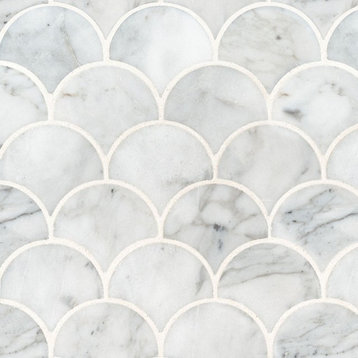 Calacatta Blanco Scallop Pattern Polished Backsplash Wall Tile, 10 Pcs