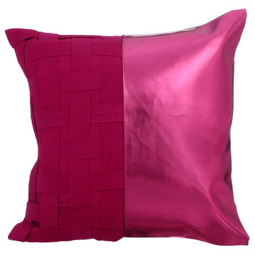 Basket Weave 16"x16" Silk Fuchsia Pink Pillows Cover, Fuchsia N Half