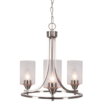 Paramount Uplight 3-Light Chandelier, Brushed Nickel, 4" Clear Bubble Glass