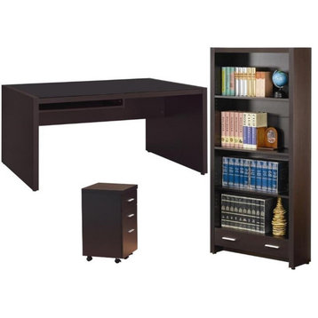 Home Square 3 Piece Set with Computer Desk 3 Drawer Mobile File Cabinet Bookcase