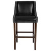 30" High Transitional Walnut Barstool with Accent Nail Trim in Black Leather