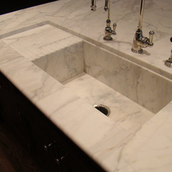 Callacatta Gold Kitchen Island with Custom Sink and Drain Board - Kitchen Countertops