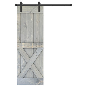 Solid Wood Barn Door, Made in USA, Hardware Kit, DIY, Gray, 28x84"