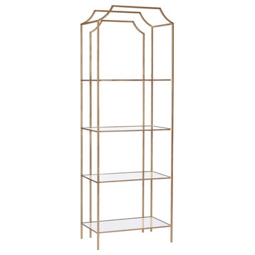 89 in. Gold Chinoiserie Shelf With Glass