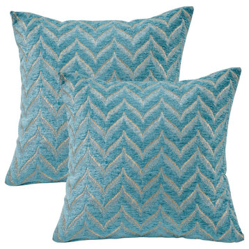 Jacquard Chenille Pillow Covers, 2-Piece Set, Turquoise, 20"x20"