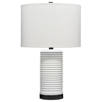 Contemporary Black and White Accordion Ribbed Table Lamp 23 in Cylinder Modern