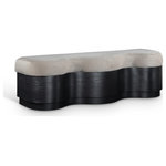 Meridian Furniture - Savoy Upholstered Bench, Beige, Velour Fur Fabric, Black Finish - The bold and artistic Savoy beige velour fur fabric upholstered bench brings a unique wave-like design to your space. Plush velour fur fabric atop creates a soft, luxurious seating experience, while the sculptural wooden base in a rich black finish adds a playful yet sophisticated touch. Perfect for those seeking to make a statement, it blends form and function, offering comfort and style in one eye-catching piece.