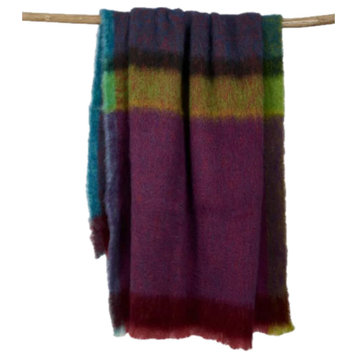 Rozco Mohair Throw In Aubergine, Green and Blue