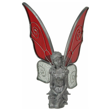 Kneeling Fairy Pewter Figurine Home Decor Mythical Desk Accessories Glass Wings