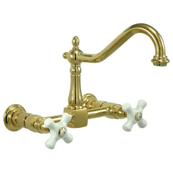 Bridge Kitchen Faucet, Wall Mount Design With High Arched Swivel Spout, Brass