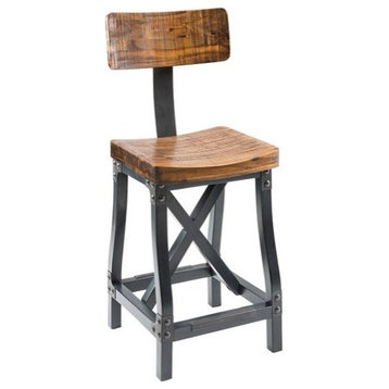 INK+IVY Lancaster Industrial Barstool with Back, Amber