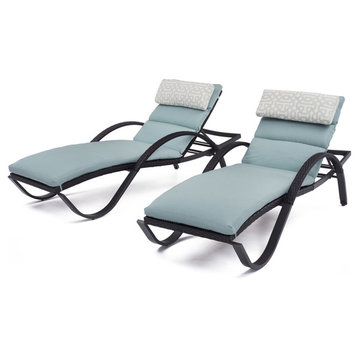 Deco 2 Piece Aluminum Outdoor Patio Chaise Lounges Chair, Trellis Blue