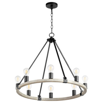 Quorum Paxton 8 Light Chandelier, Noir and Weathered Oak Finish