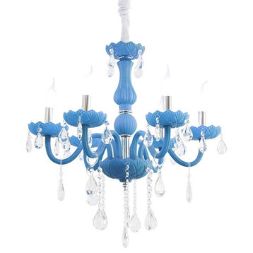 Crystal Multi-color Chandelier with Candles for Kids Bedroom, Blue, 3 Lights