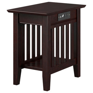 AFI Mission Solid Wood Mid-Century End Table with USB Charger in Espresso